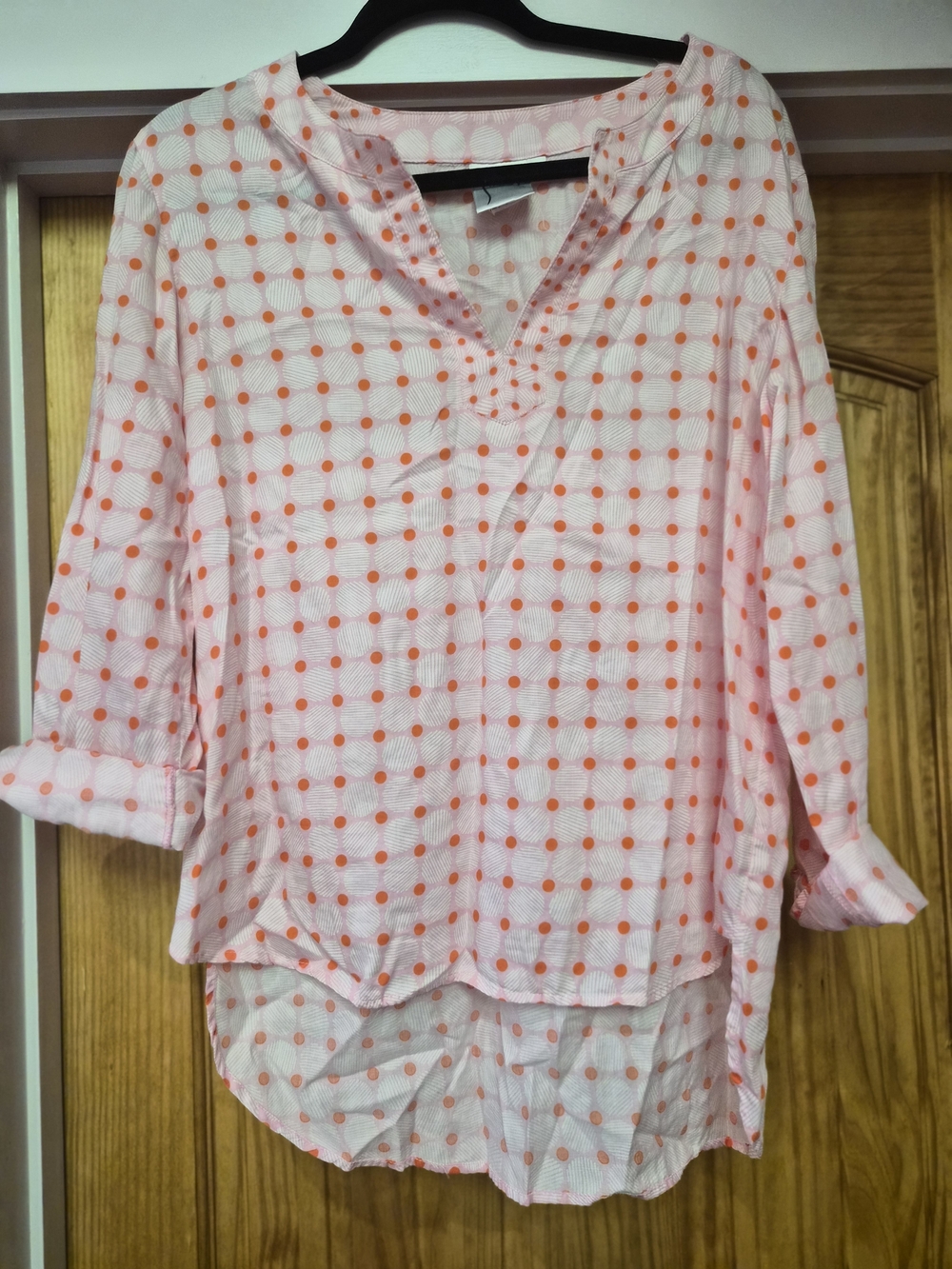 Light Pink Polka Dot Women's Blouse - Casual V-Neck Top